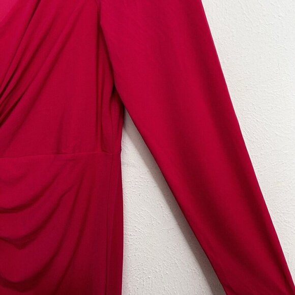 Eloquii Midi Dress Women's Sz 18 Hot Pink V-Neck Long Sleeve Twist Front Stretch - Picture 5 of 15